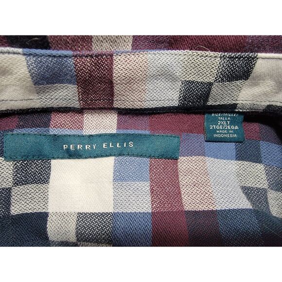 Perry Ellis Maroon & Blue Geometric Long Sleeve Button Shirt - 2XLT - Picture 5 of 6